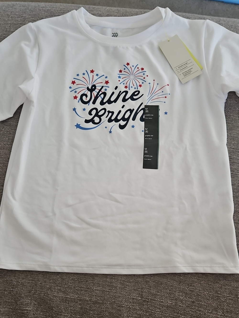 All In Motion White Tee, 8, Fireworks